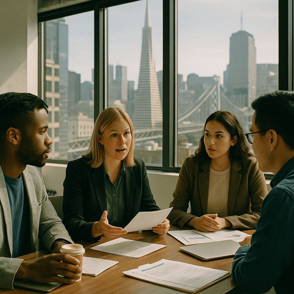 team of professionals in a modern office