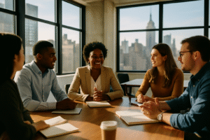 a team meeting at office